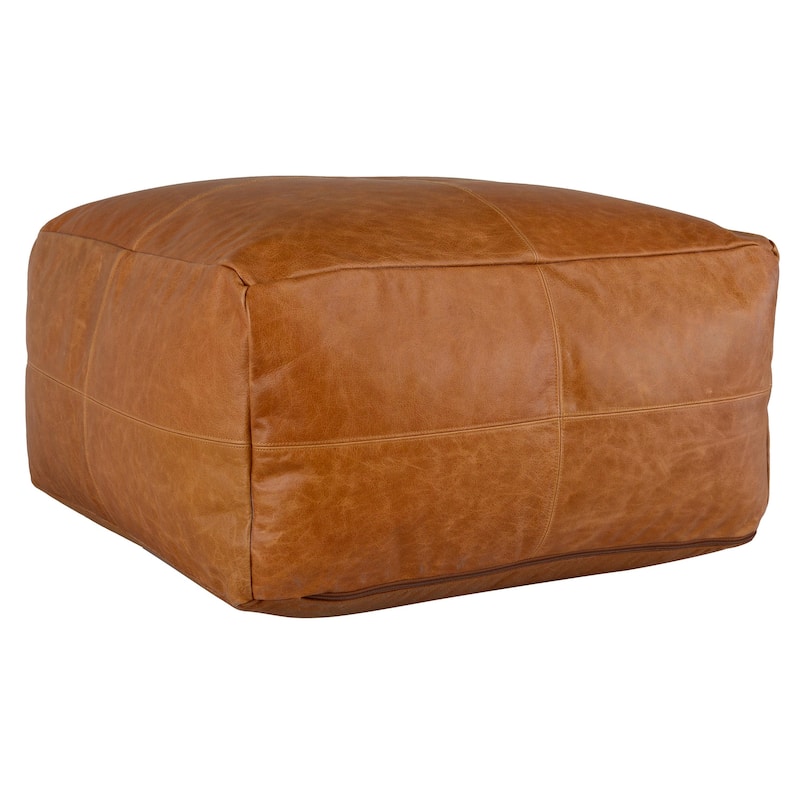 Cheyenne Genuine Leather 24" Square Brown Pouf by Kosas Home