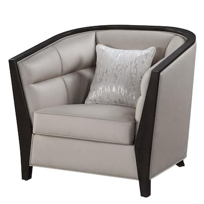 Chair with Curved Fixed Back and Shelter Arms, Beige