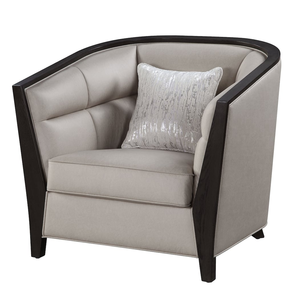 Chair with Curved Fixed Back and Shelter Arms, Beige