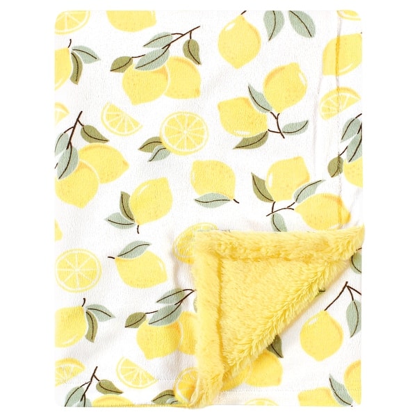 slide 1 of 1, Hudson Baby Infant Girl Plush Blanket with Furry Binding and Back, Lemon, One Size - Lemon - One Size One Size - Lemon
