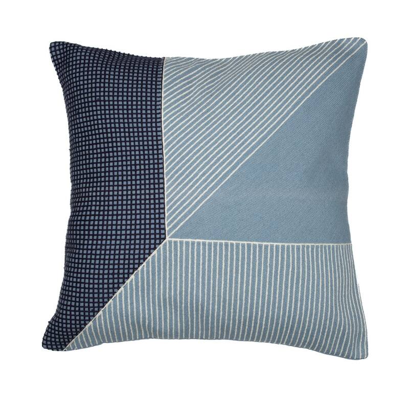 HomeRoots 20" Blue and White Geometric Cotton Throw Pillow With Embroidery