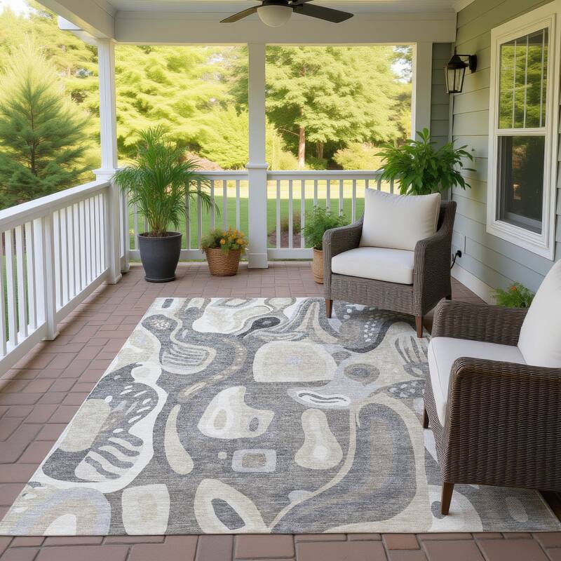 Machine Washable Indoor/ Outdoor Modern Picasy Chantille Rug - Taupe - 9' x 12'