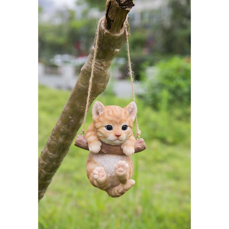 5.5" Tabby Kitten Hanging Outdoor Garden Statue