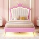 preview thumbnail 3 of 11, Twin Upholstered Bed with LED Lights & Crown Headboard for Girls, Pink+White