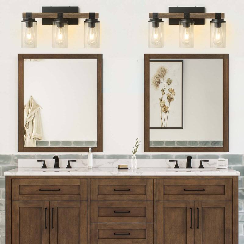 Starsky 2/3 Lights Farmhouse Modern Dimmable Bathroom Glass Vanity Light with Clear Cylinder Shade