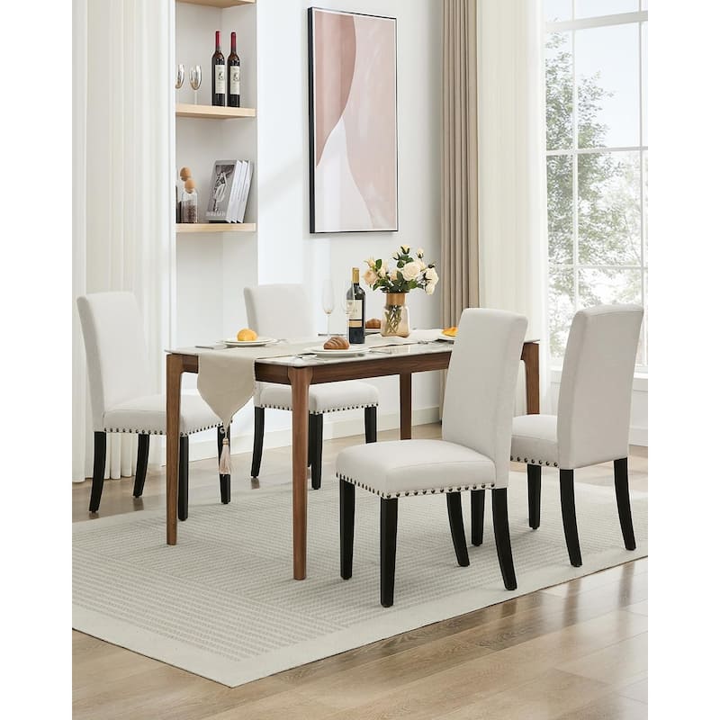 Modern Fabric Dining Chairs Set of 2 – Upholstered Curved Backrest, Wood Legs & 265lb Capacity, for Kitchen/Dining Room