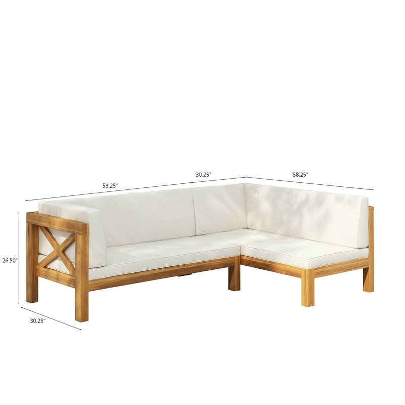 Brava Outdoor Acacia Wood X-Back Patio Sectional Sofa by Christopher Knight Home
