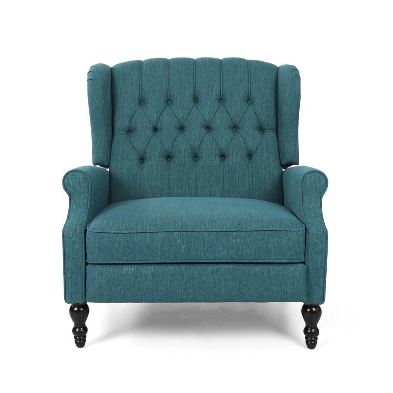 Teal Oversized Wingback Push-Back Recliner with Footrest, Tufted Back, Nailheads