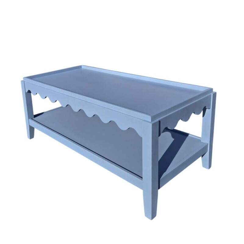 Carolina Chair & Table Scallop Coffee Table - Rectangular Mango Wood Side Table - Decorative Edge and Lower Shelf