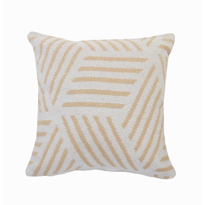 HomeRoots 20" X 20" Tan And White 100% Cotton Geometric Zippered Pillow