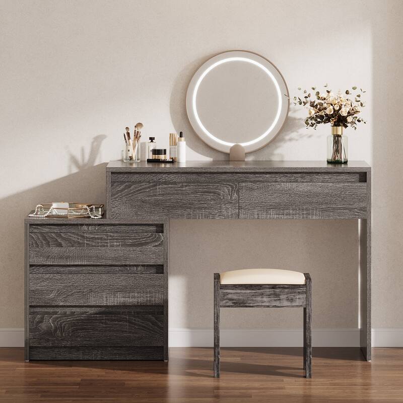 63" Vanity Desk with 5 Drawers, Makeup Table with Removable 3-Drawer Chest