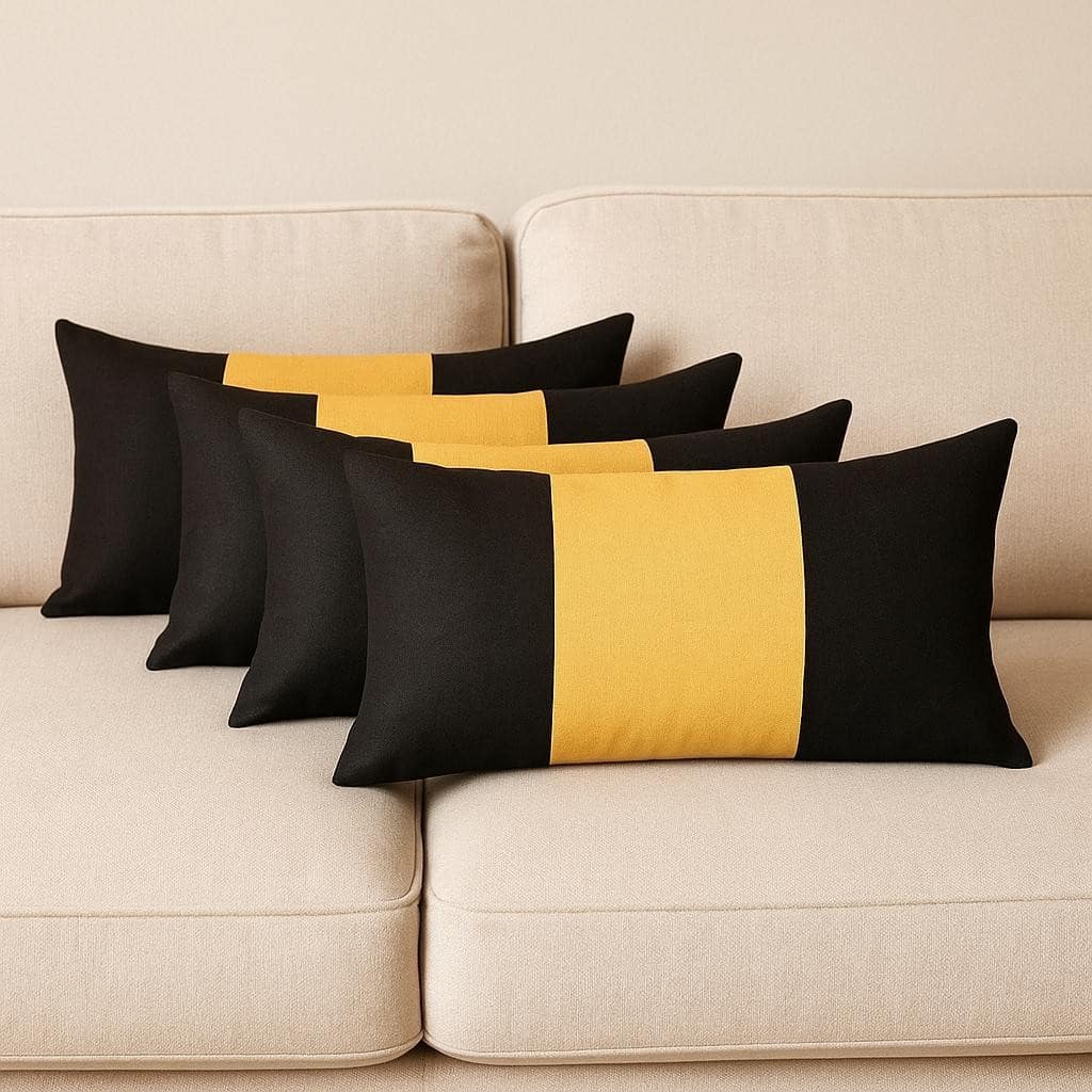 HomeRoots Set of Four 12" X 20" Black And Yellow Lumbar Throw Pillows