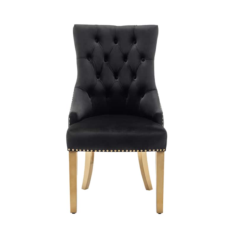 Porthos Home Drew Tufted Velvet Dining Chairs with Gold Chrome Legs, Set of 2