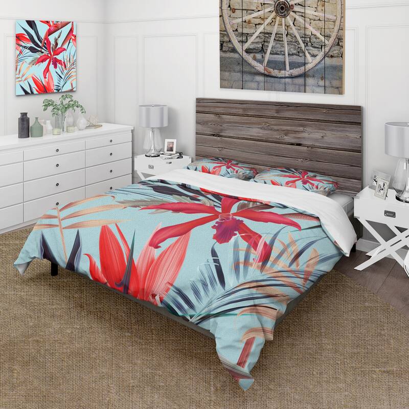 Designart 'Tropical VIntage Flowers V' Traditional Duvet Cover Set