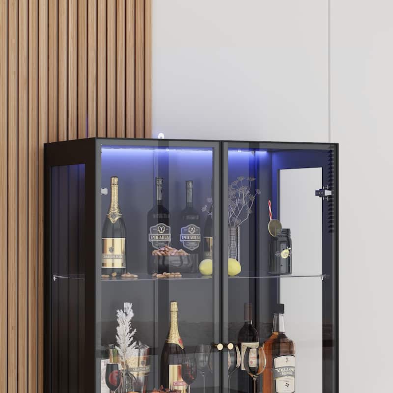 LED Glass Display Cabinet with Aluminum Alloy Frame Glass Door Showcase Wine Storage Cabinet