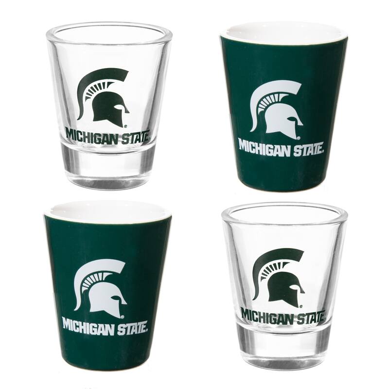 4-Piece Ceramic and Glass 2 oz. Shot Glass Set, Michigan State University