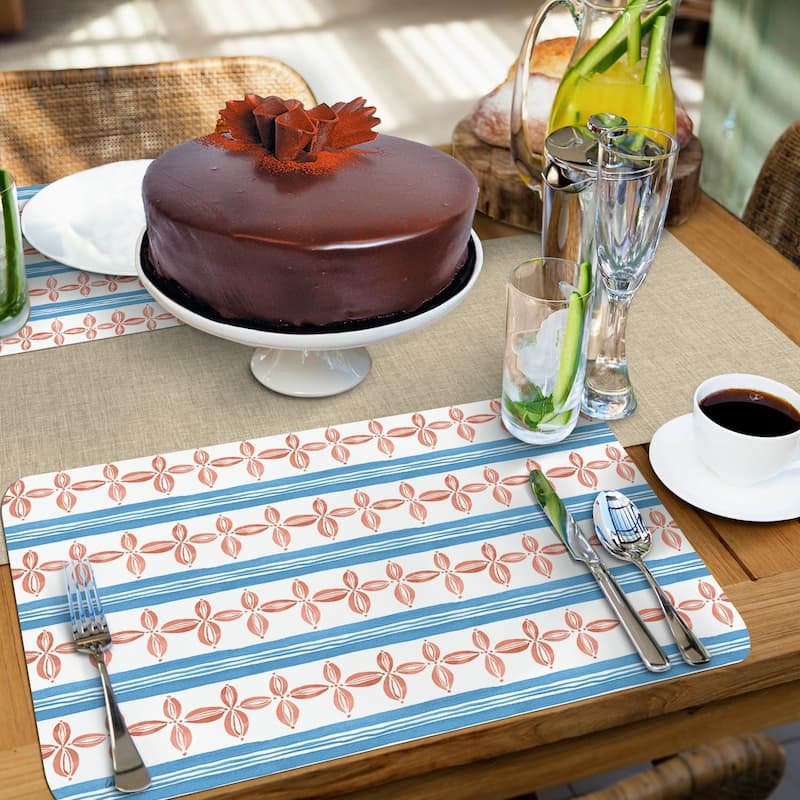 Color Patterns 4 Pack Reversible Easy Care Flexible Plastic Placemats Made in The USA BPA Free Easily Wipes Clean