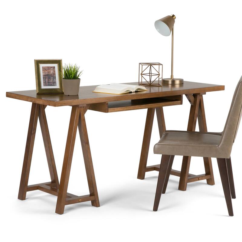 WYNDENHALL Hawkins SOLID WOOD Modern Industrial Writing Office Desk - Medium Saddle Brown