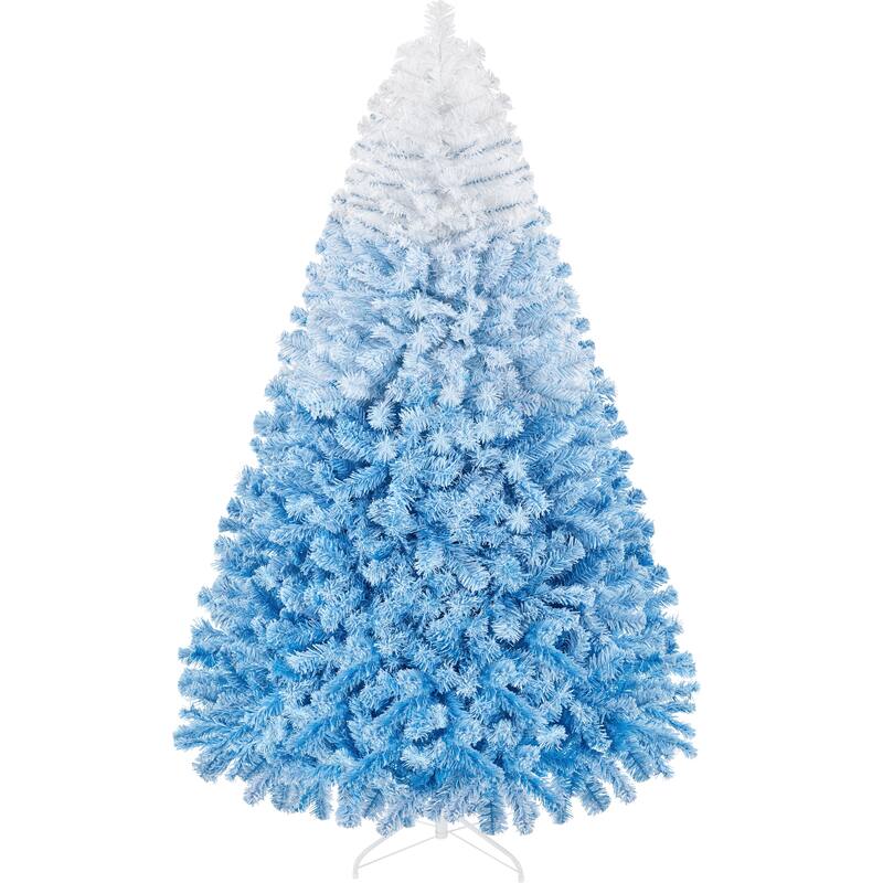 Yaheetech Premium 6ft/7.5ft Snow Flocked Artificial Decorative Christmas Tree, Lake Blue Gradient