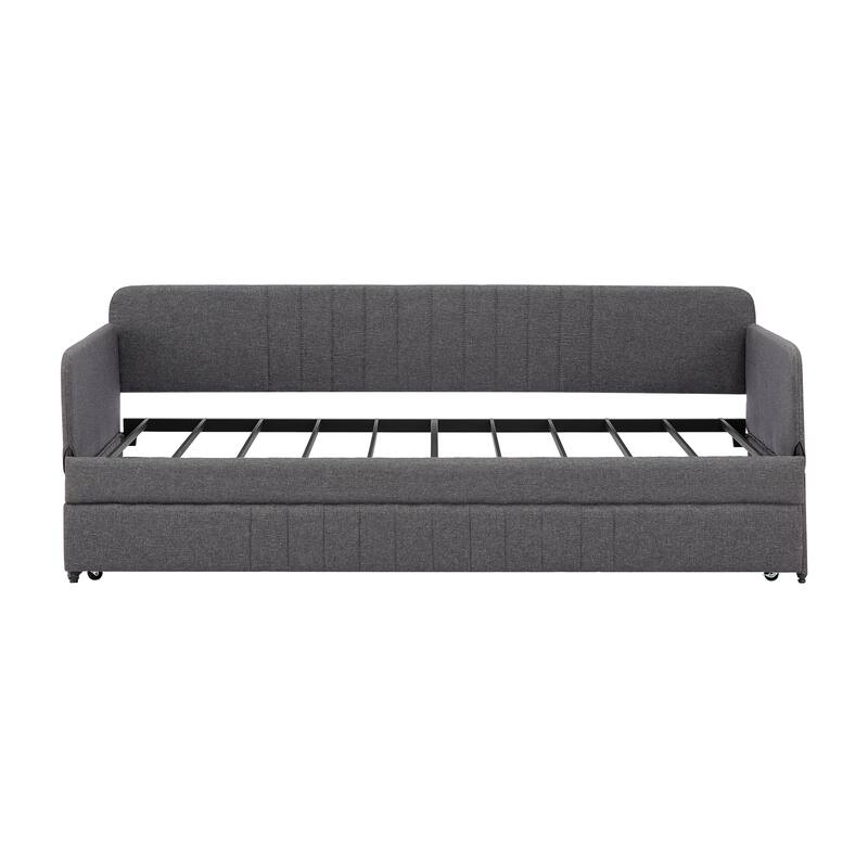 Grey Metal Daybed with Trundle, Twin Size, Space-Saving Design