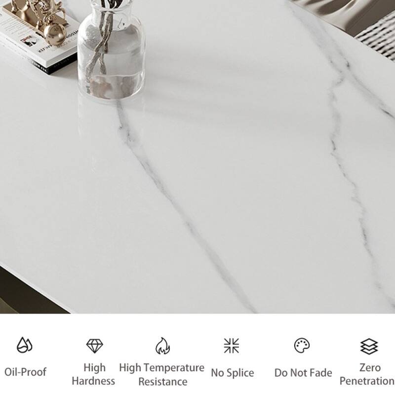 63"-94" Hobart Modern Dining Table with Rectangular Sintered Stone Tabletop and Carbon Steel Leg for 4-10