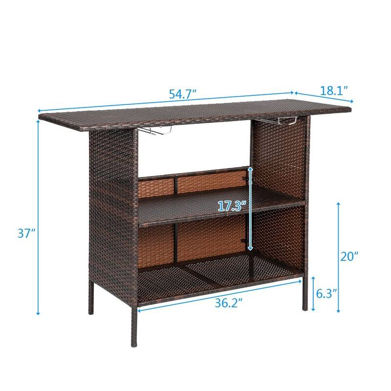 Outdoor Rattan 55 in. H Outdoor Bar Table with Cup Holders