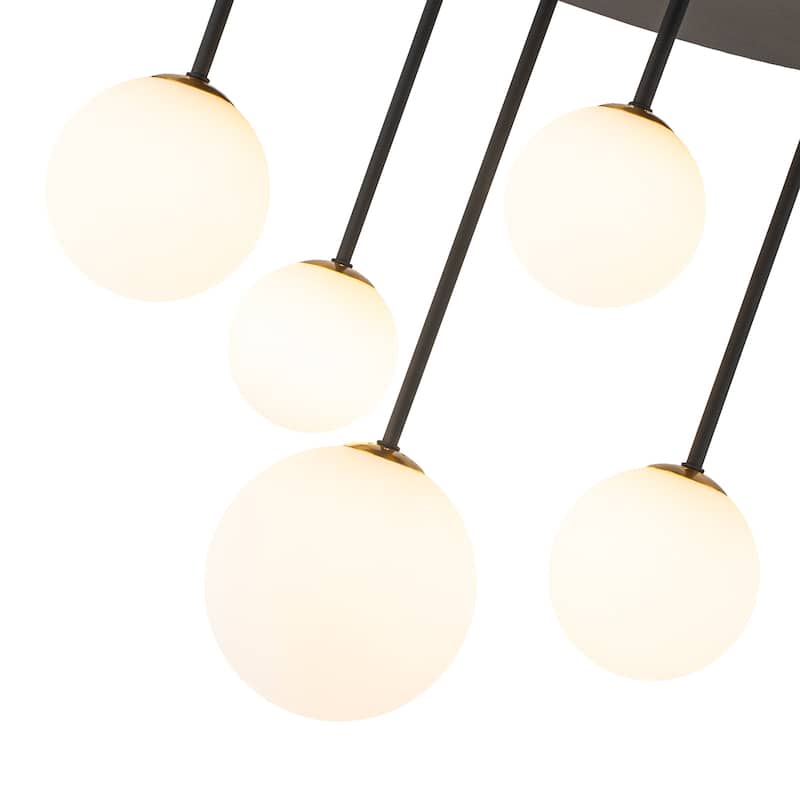 5 Light Branch Semi-Flush Mount Lighting with Milky White Glass Globes