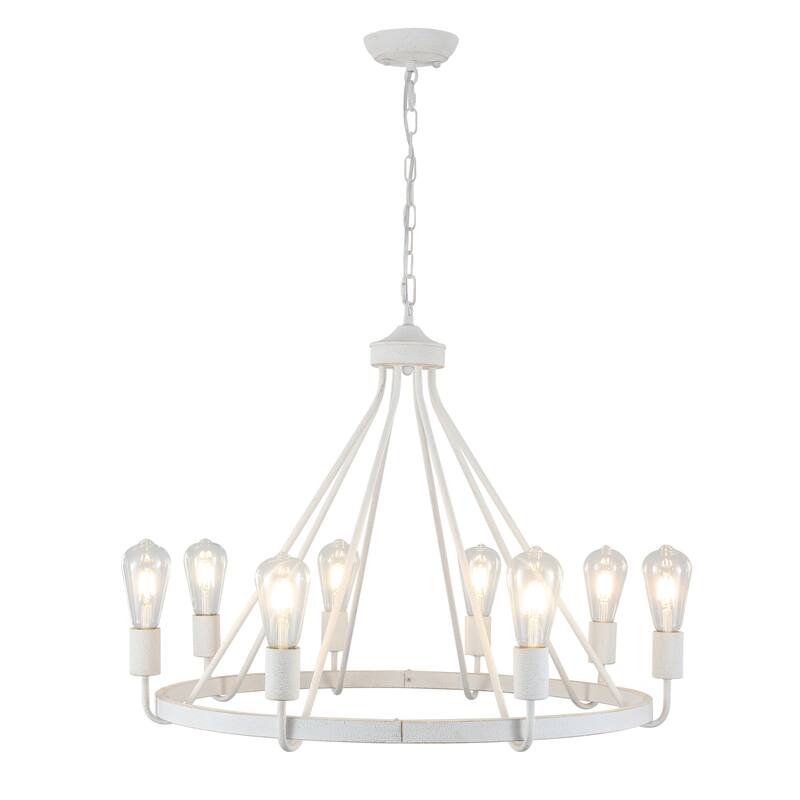 8-Light Candlestick Circle Wagon Wheel Foyer Chandelier Linear Island Chandelier Lighting for Dining Room - White