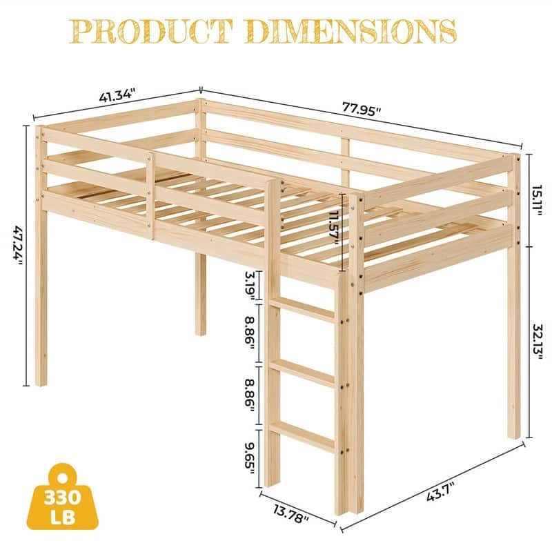 Solid Wood Toddler Platforms Loft Bed Twin Size With Stairs