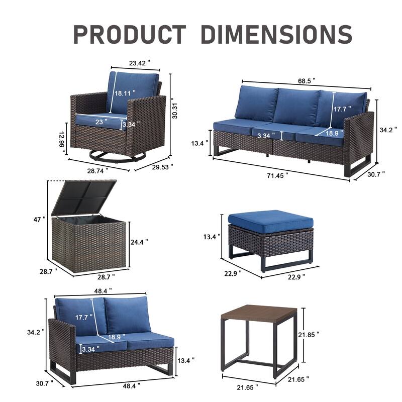 Gymojoy 9 Person Outdoor Patio Wicker Family Conversation Set Group With Swivel Chairs And Storage