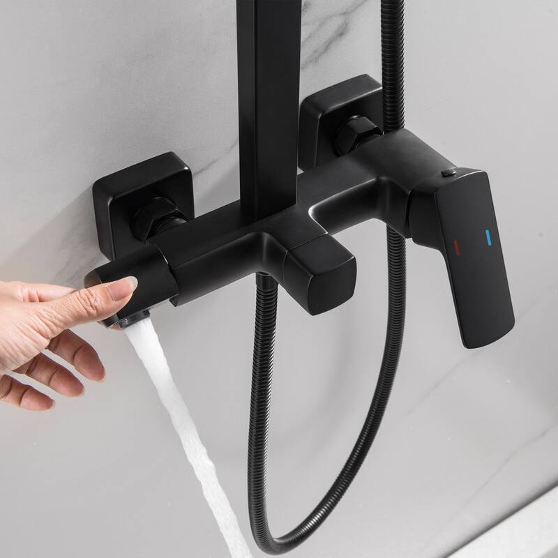 Wall Mount Shower Faucet With Tub Spout Matte Black Exposed Pipe Shower System With 10 inch Shower Head with Handheld And Valve