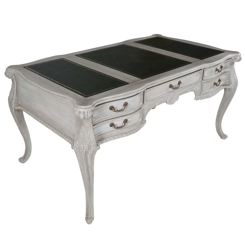 Heritage Furnishings Large Mahogany Writing Desk with Mystique Gray Finish by AFD Home