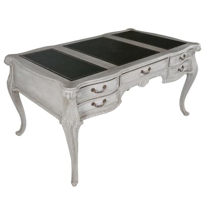 Heritage Furnishings Large Mahogany Writing Desk with Mystique Gray Finish by AFD Home