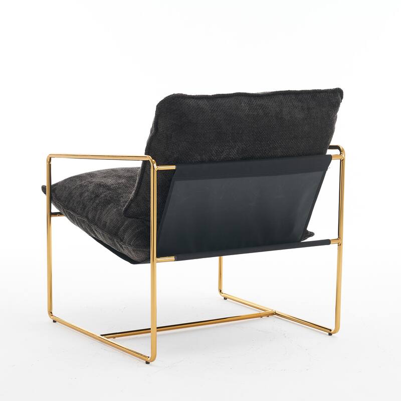 30.7" Arm Chair with Metal Frame and Gold Accents (Set of 2)