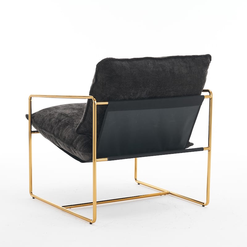 Woven Velvet Armchairs (2-Pack) Gold-Plated Metal Frame with Crushed Foam Cushions and Arm Pockets, 350lb Capacity