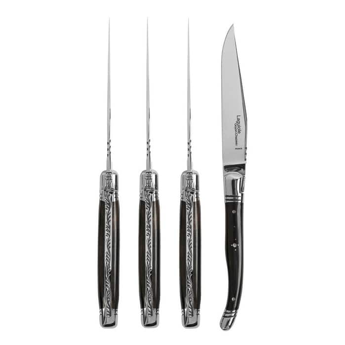 Goyon-Chazeau Set of 4 Laguiole Steak Knives with Ebony Wood Handles - Black