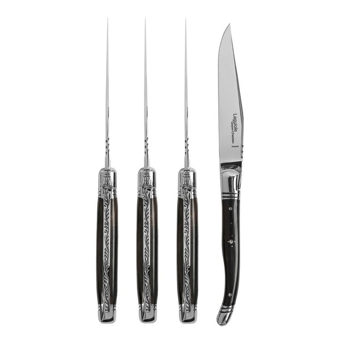 Goyon-Chazeau Set of 4 Laguiole Steak Knives with Ebony Wood Handles - Black