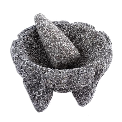 NOVICA Handmade Ceremonial Tradition Basalt Molcajete