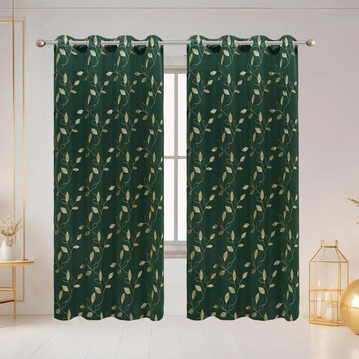 Elvira Embroidered Leaf Room Darkening Grommet Window Curtain Panel, 54x84 Inches - 54 x 84 Inches