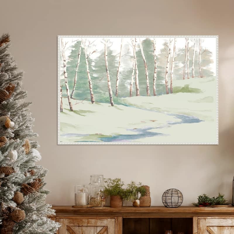 Winter Wood Landscape by Patricia Pinto Framed Canvas Wall Art Print - Sylvie Beaded White - Plastic - 41 x 28 in - White