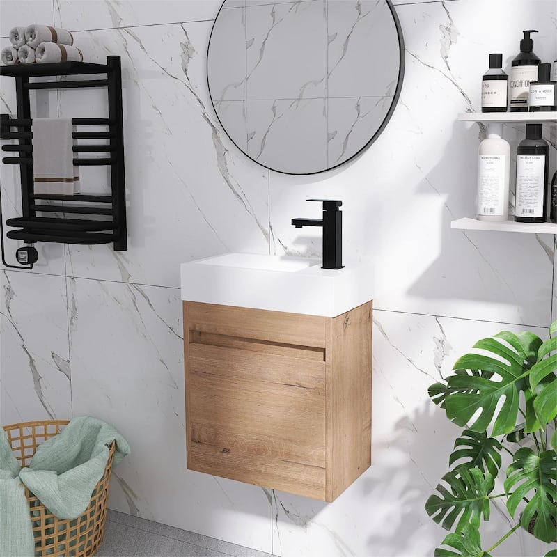Bathroom Vanity With Sink In 16/18/23 Inch, Floating/Freestanding Bathroom Vanity With Soft Close Door