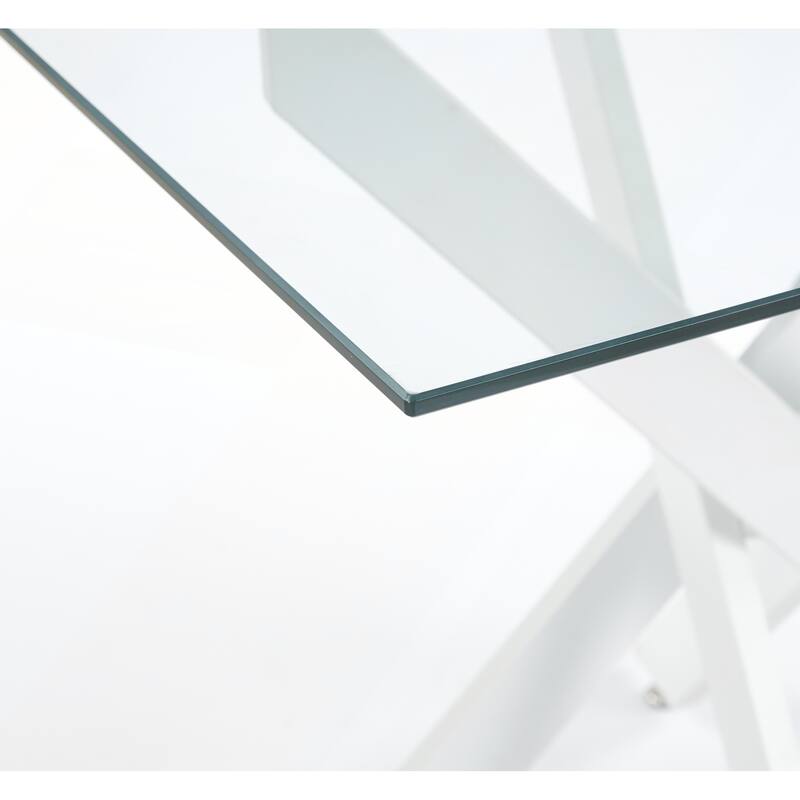 Modern Square Tempered Glass Dining Table with Stable Cross Metal Leg