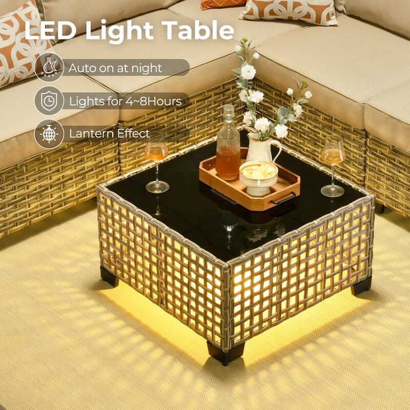 HOOOWOOO 10-piece Rattan Wicker Patio Outdoor Furniture Fire Pit Set with Swivel Rocking Chairs