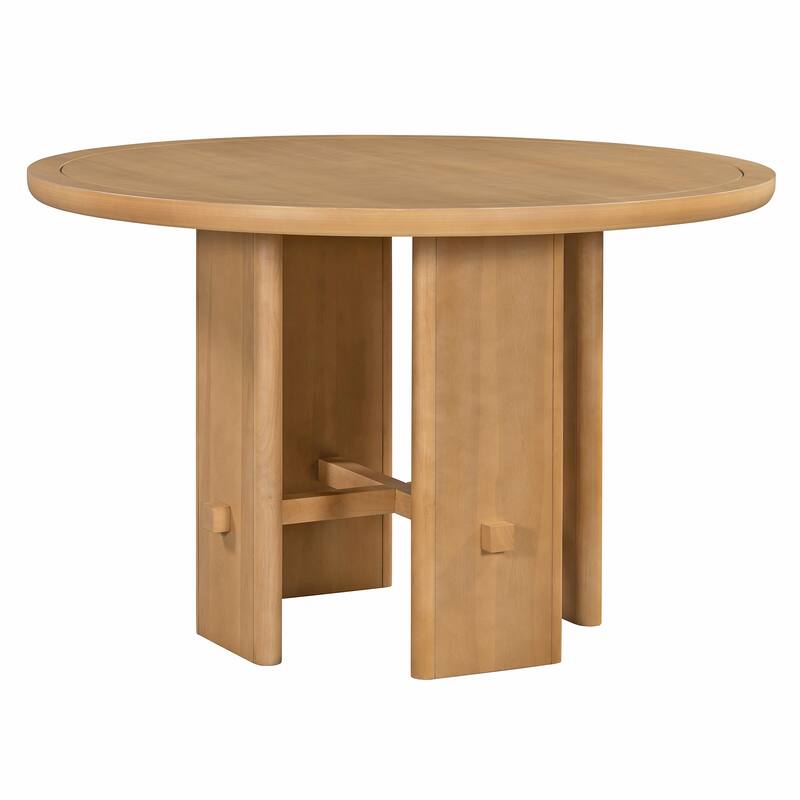 5-Piece Round Dining Table Set with Solid Wood Upholstered Chairs for Minimalist Farmhouse Design