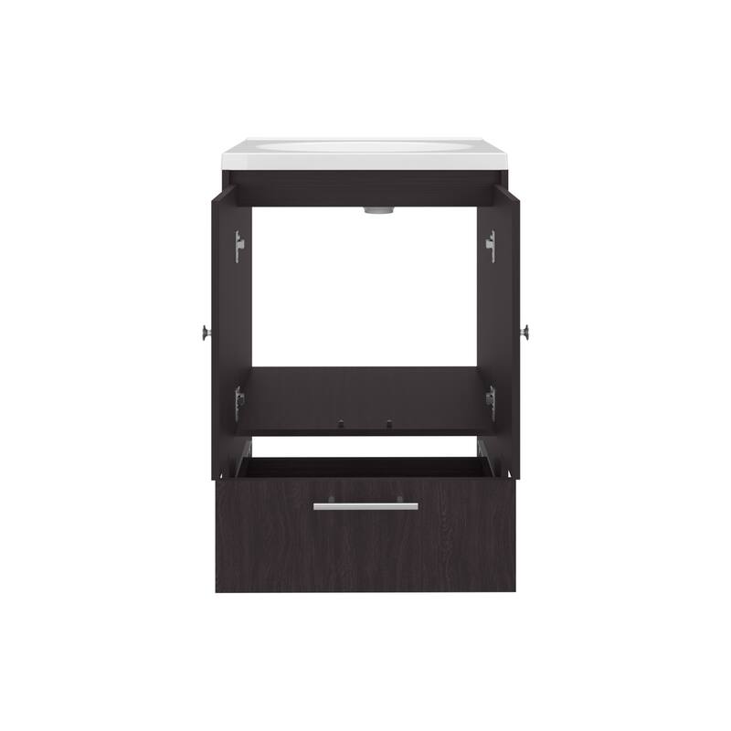 Black Wengue Bathroom Vanity - 2 Doors & 1 Drawer, 23.6" Wide, Engineered Wood Storage