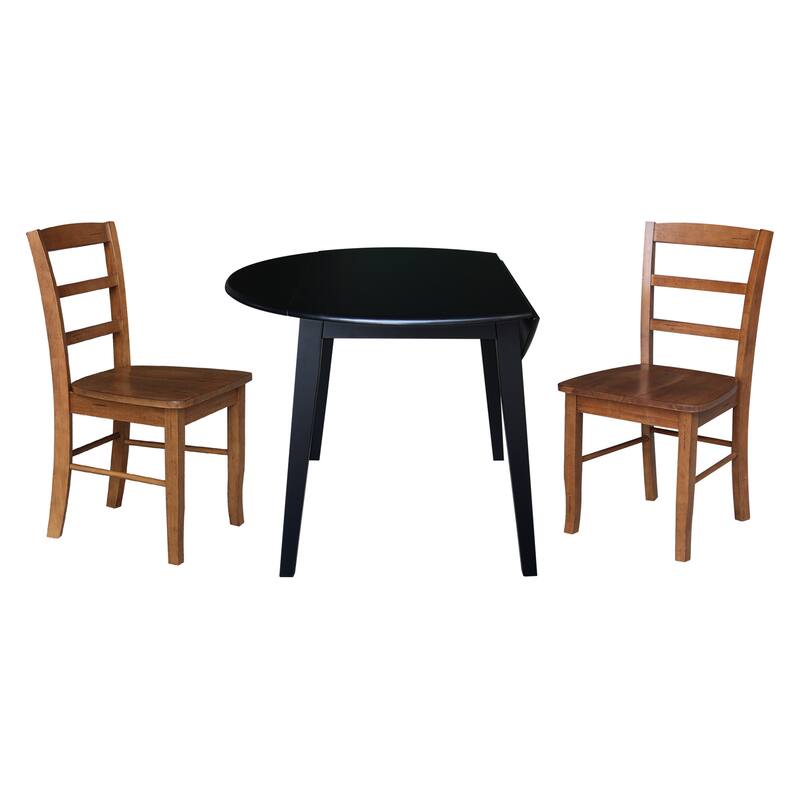 42" Round Dual Drop Leaf Table with Dining Chairs - Black/Distressed Oak