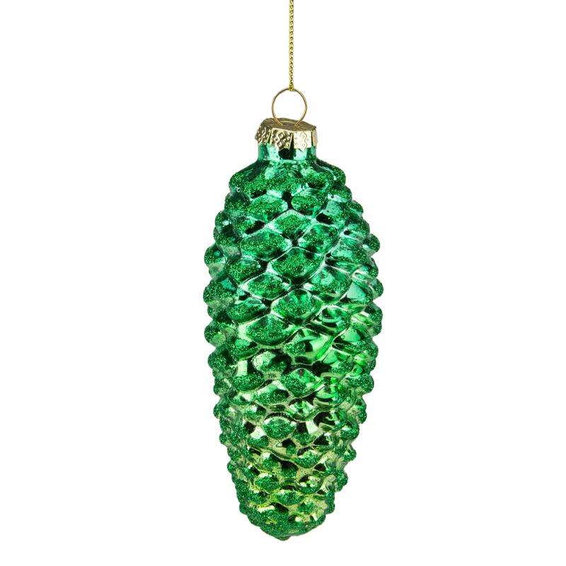 Shiny Pine Cone Glass Christmas Ornament - 5" - Green