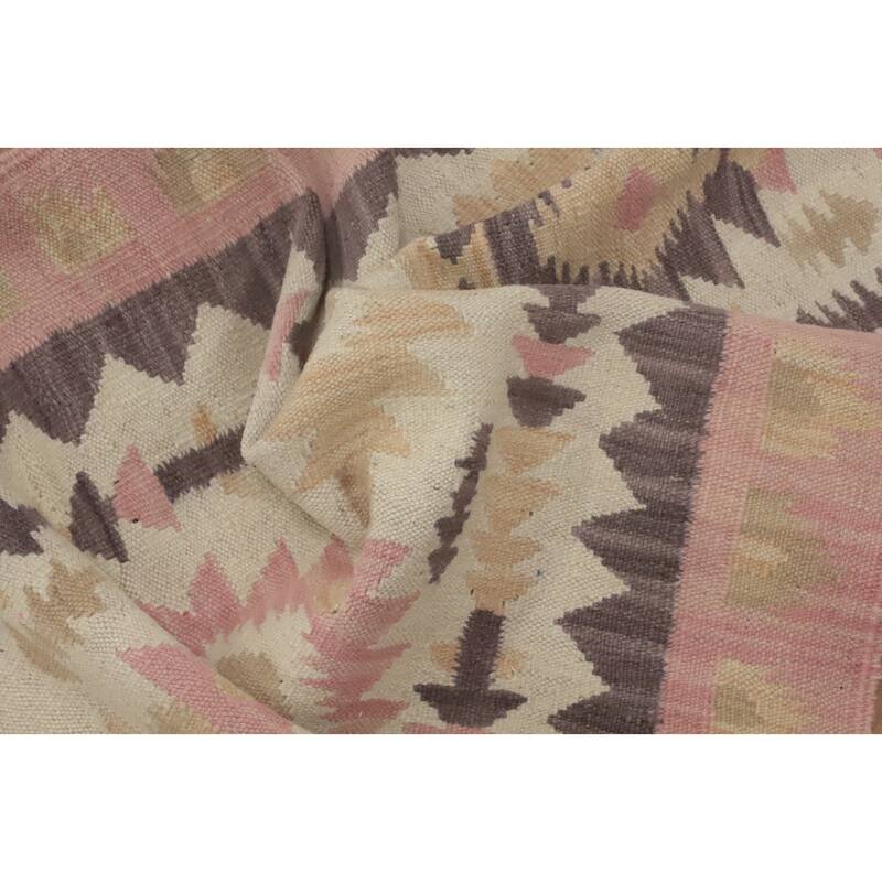 Hand Woven Oriental 100% Wool Carpet Southwestern Tribal Beige & Ivories Kilim Runner Rug - 12' 10'' X 2' 7''