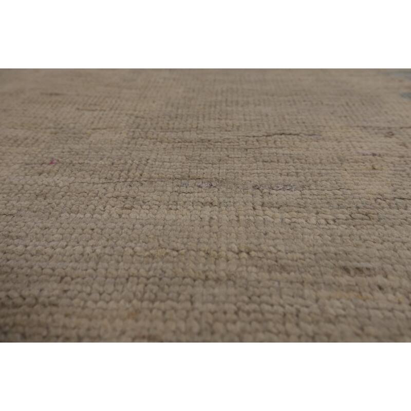 Beige Vegetable Dye Oushak Turkish Rug Hand-Knotted Floral Wool Carpet - 8'11"x 11'7"