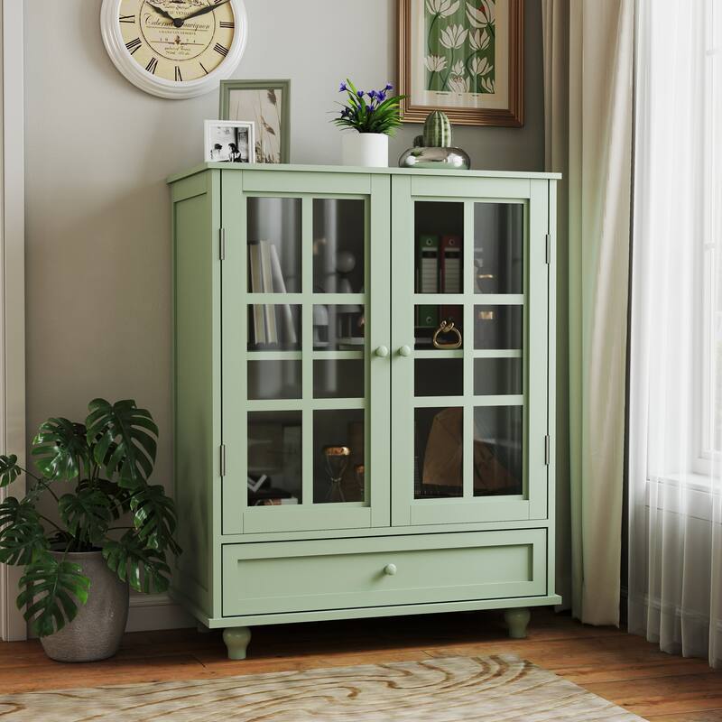 GDFStudio - Lillian Buffet Cabinet with Glass Doors, Drawer, and Adjustable Storage